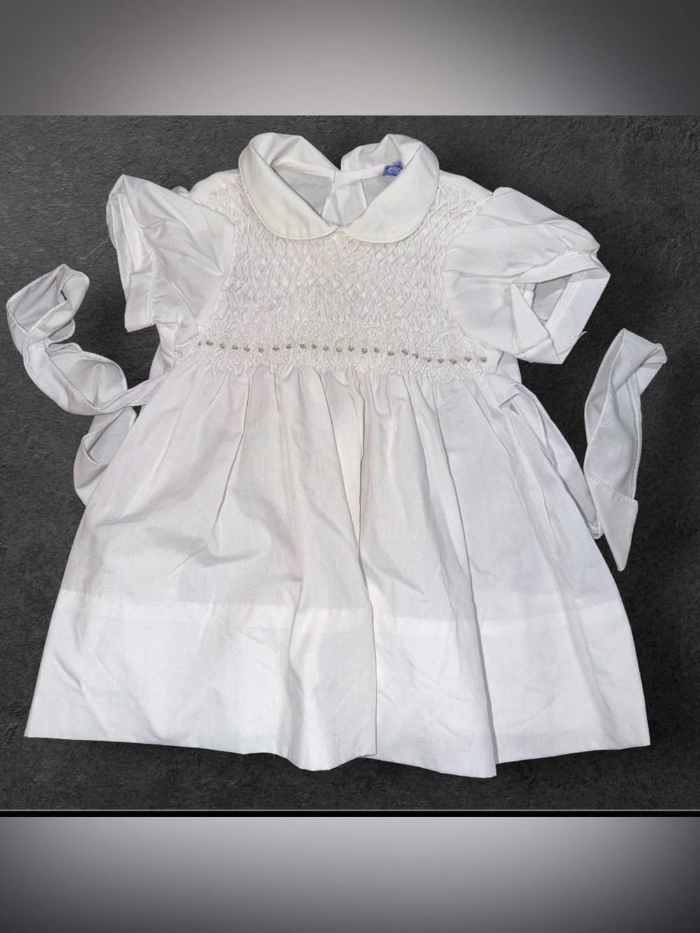 Vintage Hand Smocked White Toddler Dress 18M 24M 2T Peter Pan Collar